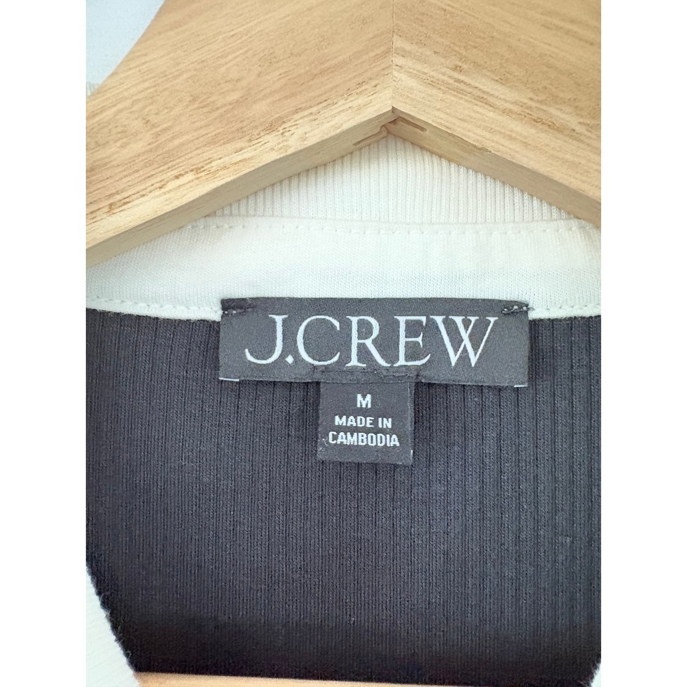 J.Crew Womens Ribbed Polo Shirt Black White Gold Crest Button Short Sleeve Med - Picture 4 of 10